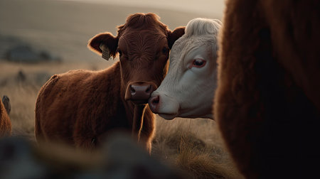 Illustration of a red cow in the wildの素材