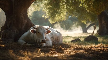 Illustration of a red cow in the wildの素材