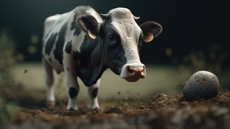 Illustration of a red cow in the wildの素材