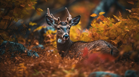 Deer in the autumn forest. Fall season. 3d renderingの素材
