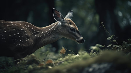 Beautiful young deer in the forest. Filtered image processed vintage effect.の素材