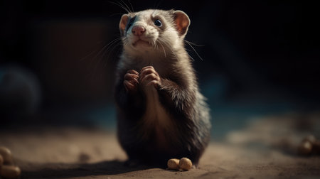 Portrait of a ferret with blue eyes on a dark backgroundの素材
