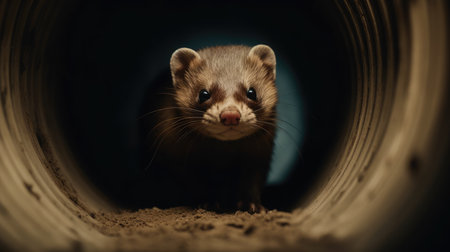 Ferret in a tunnel. Portrait of a ferret.の素材