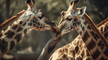 Two giraffes in the savanna of Africa. Vintage style.の素材