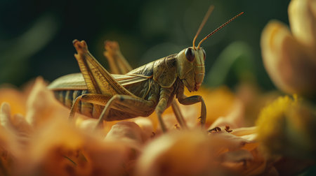 Grasshopper on a flower. Macro shot. Selective focus.の素材