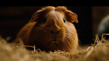 Guinea pig on a hay background. Close-up portrait.の素材