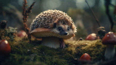 Hedgehog in the forest. Wild animal in the forest.の素材