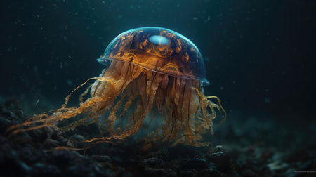 Jellyfish floating in the water. Underwater world. 3d renderingの素材