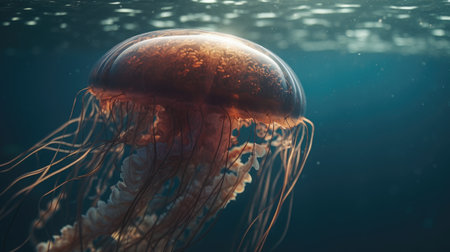 Jellyfish in the deep ocean. 3D Rendering.の素材