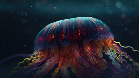 Jellyfish in the ocean. 3D illustration of jellyfish floating in the waterの素材