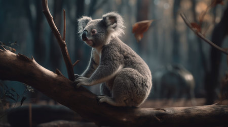 Cute koala sitting on a tree in the forest. Australian native animal.の素材
