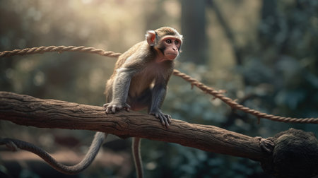 Monkey sitting on a branch in the jungle. Monkeys in the jungle.の素材