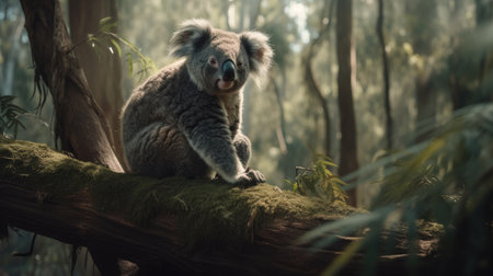 Koala bear sitting on a tree branch in the forest, Australiaの素材