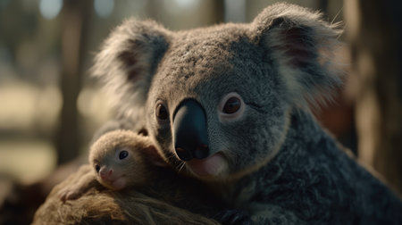 Koala baby and mother in the wild. Australian native animal.の素材