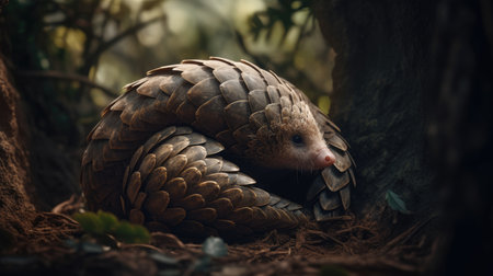 A closeup shot of a wild european hedgehog in the forestの素材