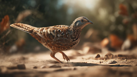 A closeup shot of a beautiful bird walking on the ground in natureの素材