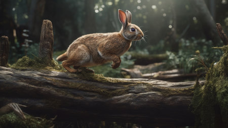 Cute hare in the forest. Animal in the nature.