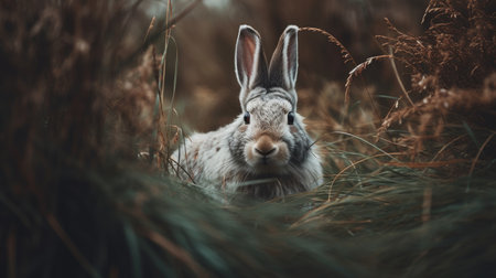Rabbit in the grass. Animal in the nature. Wild nature.の素材