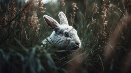 Rabbit in the grass with filter effect retro vintage style and soft focusの素材