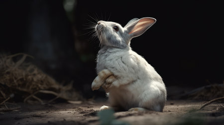 Rabbit on the ground, animal in the nature, cute rabbitの素材