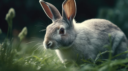 Rabbit in a meadow, close-up. Easter bunnyの素材