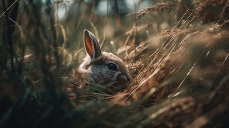 Cute little rabbit in the grass. Selective focus. Toned.の素材