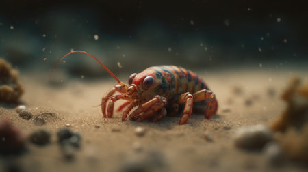 Crayfish on the sand in the aquarium. Macro shot.の素材