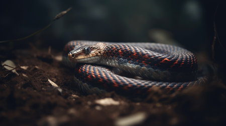 Close-up of a snake in the forest. Wildlife scene.の素材