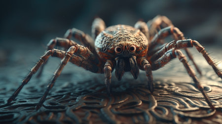 jumping spider macro close up, 3d render on metal backgroundの素材
