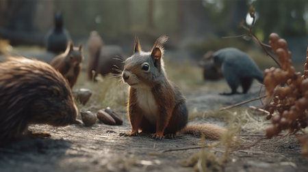 Squirrel in the forest. Wild animal in the natural environment.の素材