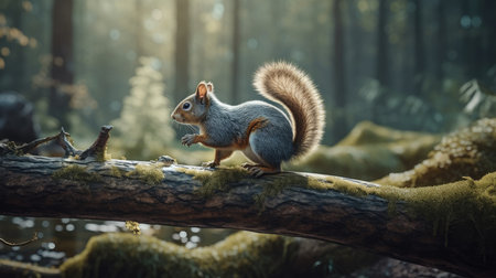 Squirrel in the autumn forest. Wild animal in the forest.の素材