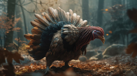 Turkey in the forest. 3D render. Filtered image.の素材