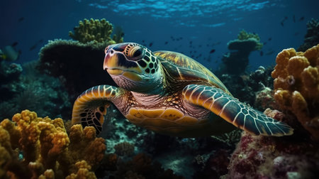 Green Sea Turtle (Chelonia mydas) in the Red Sea.の素材