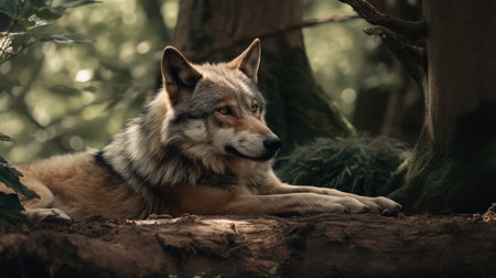 Portrait of a wolf in the forest. Close-up.の素材