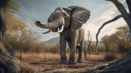 Elephant in the savannah of Etosha National Park, Namibiaの素材