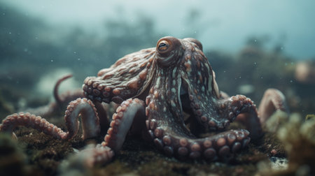 Octopus (Octopus vulgaris) swimming in the sea.の素材