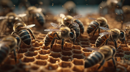 Illustration of bees seen up closeの素材
