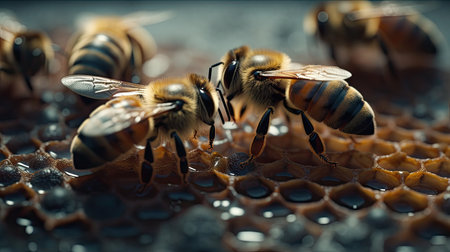 Illustration of bees seen up closeの素材