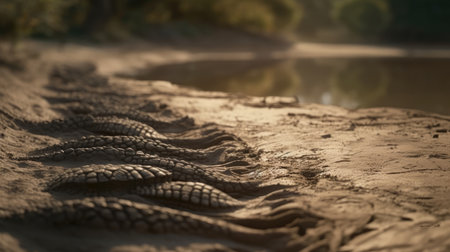 Crocodile in the sand on the bank of the riverの素材