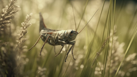 Grasshopper in the grass. Grasshopper in natureの素材