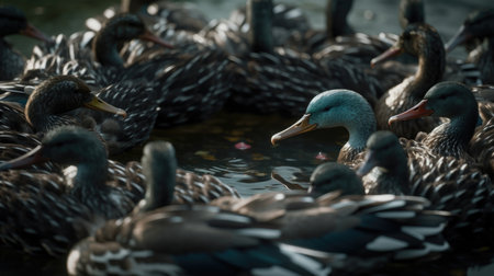 Mallard ducks in a pond. Shallow depth of fieldの素材