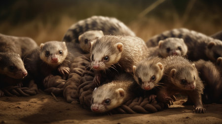 Group of ferret in the wild. Selective focus. Toned.の素材