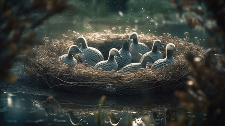 Easter eggs in a nest on a background of nature. 3d renderの素材