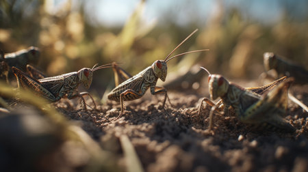 Grasshopper on the ground in the field. Selective focus.の素材