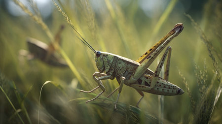 Grasshopper in the field. Grasshopper in the nature.の素材