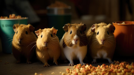 Hamsters eating food in the kitchen, close-up, selective focusの素材