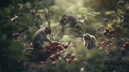 Monkeys in the wild. Monkey in the forest. Monkey in the forestの素材