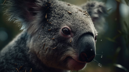 Close up of koala bear in eucalyptus forestの素材