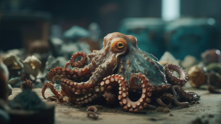 Octopus in the aquarium, close-up. Selective focus.の素材