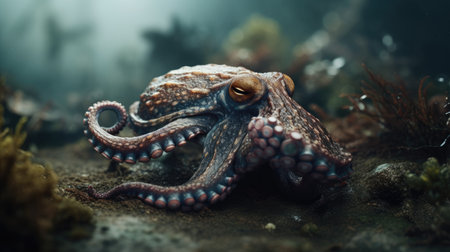 Octopus in the aquarium. Underwater world. Underwater world.の素材